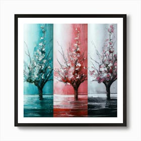 Three different palettes each containing cherries in spring, winter and fall 4 Art Print