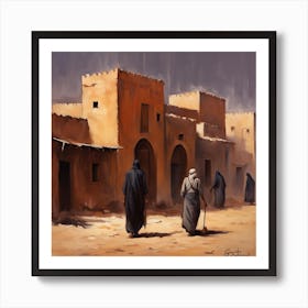 Two Women Walking In The Desert Art Print