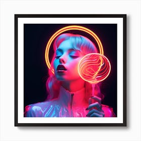 Neon Girl With Lollipop Art Print
