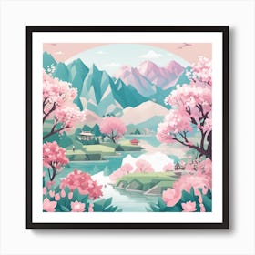 Chinese Landscape Low Poly (22) Art Print