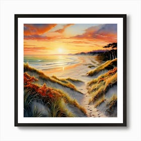 Watercolor Farewell Spit Golden Bay Landscape Studio Photography Complex Details High Detail Art Print