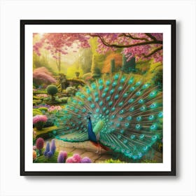 Peacock In The Garden Art Print