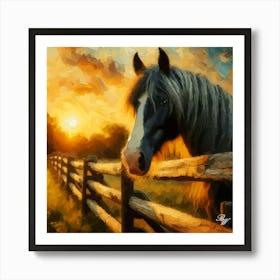 Abstract Horse in pasture at sunset Art Print