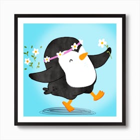 Penguin Spring Floral Vibes Art Print