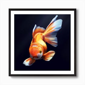 A goldfish. Under the water, a bright golden fish on a dark background. Art Print