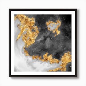 100 Nebulas in Space with Stars Abstract in Black and Gold n.105 Art Print