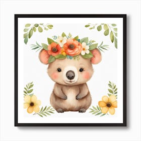 Floral Baby Wombat Nursery Illustration (25) Art Print
