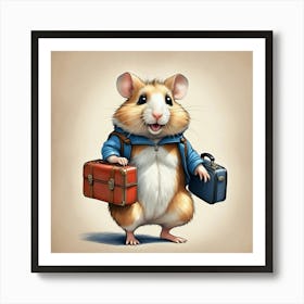 Hamster With Suitcases Art Print