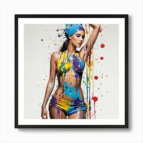 Beautiful Woman With Paint Splatters Art Print