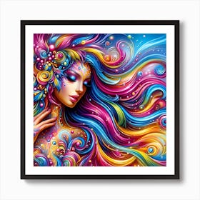 Colorful Girl With Colorful Hair Art Print