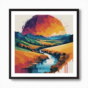 The wide, multi-colored array has circular shapes that create a picturesque landscape 4 Art Print