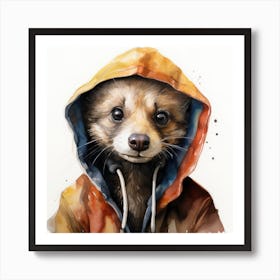 Watercolour Cartoon Ferret In A Hoodie 1 Art Print