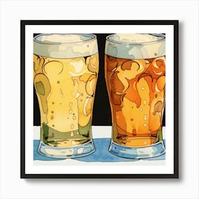 Illustration Of Two Glasses Of Beer Art Print