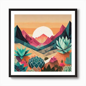 Firefly Beautiful Modern Abstract Succulent Landscape And Desert Flowers With A Cinematic Mountain V (6) Art Print