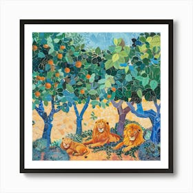 Lions Resting under Acacia Trees Series. Style of David Hockney 3 Poster