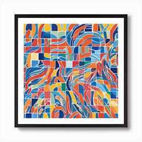 Swirls Art Deco Tiles - Ocean Art Print Art Print