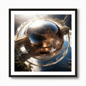 Imagine Earth Into Metallic Ball Space Station Floating In Universe Art Print