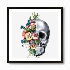 Womens Flower Skull Sugar Roses Girls Halloween Art Print