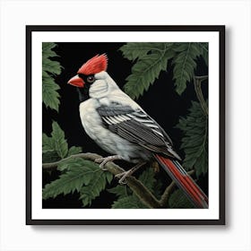 Ohara Koson Inspired Bird Painting Northern Cardinal 2 Square Art Print