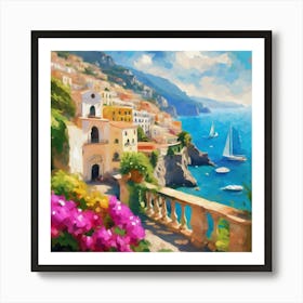 Amalfi Coast Impressions Sunny Day In Vibrant Oil (5) Art Print