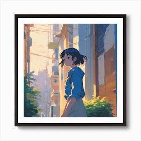 Anime Girl Walking Down The Street Art Print