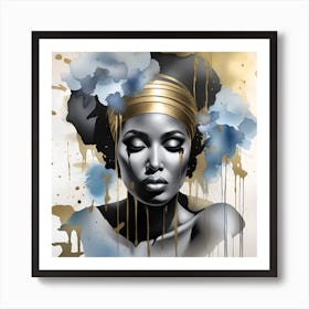 Afro-American Woman Gold and watercolor splatter Art Print