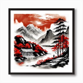 Chinese Landscape Mountains Ink Painting (7) 2 Art Print