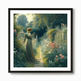 Lady In A Garden 2 Art Print