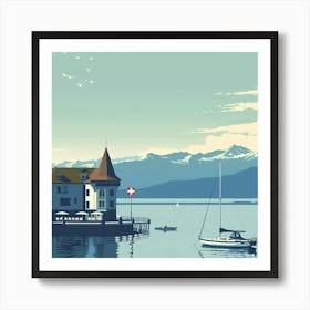 A Lake Geneva In Switzerland Minimal 1 Art Print