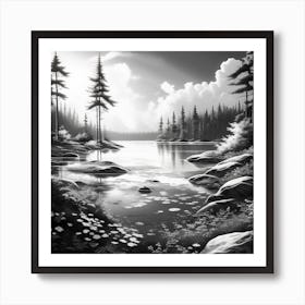 Black And White Landscape Painting 1 Art Print