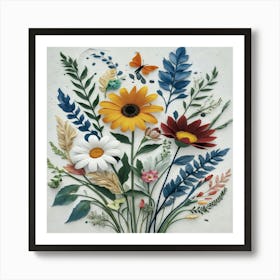 Flowers And Butterflies Art Print