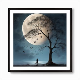 Full Moon Over Tree 2 Art Print