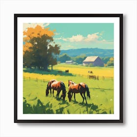 Horses Grazing In A Field 5 Art Print