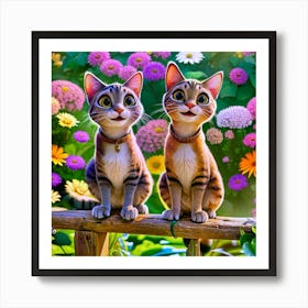 Two Cats In The Garden Art Print