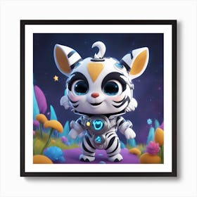 A Super Cute Chibi Zodiac Zebra, In The Universe, With Snowwhite Shiny Fur, Happy Smile, Happy Smile (1) 1 Art Print