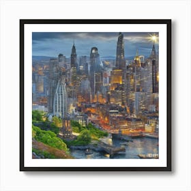 New York City At Dusk Art Print