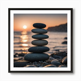 Balancing Stones At Sunset Art Print