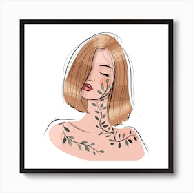 Tattooed Girl With Leaves Art Print