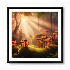 Mushrooms In The Forest Art Print