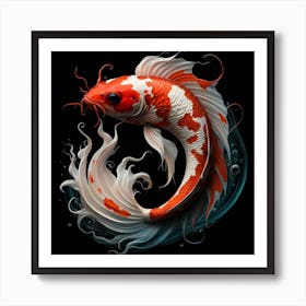 Red White Black Koi Fish Art Print