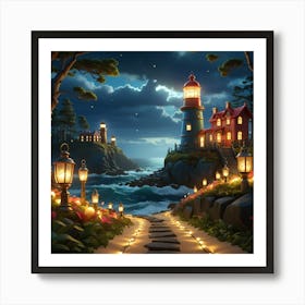 Lighthouse At Night Art Print