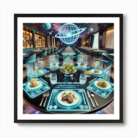 A Futuristic Dining Setting With Interactive Holom Art Print