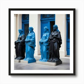 Four Women In Blue Art Print