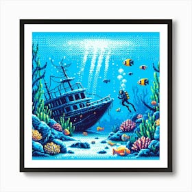 8-bit underwater scene 3 Art Print