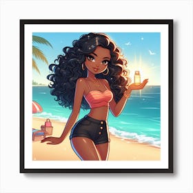 Afro Girl On The Beach Art Print