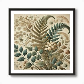 Ferns And Flowers Art Print