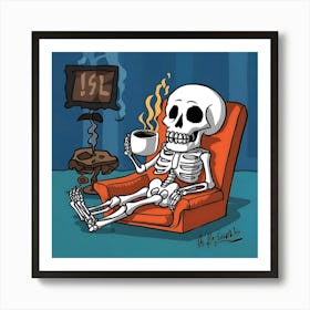 Skeleton With Coffee Art Print