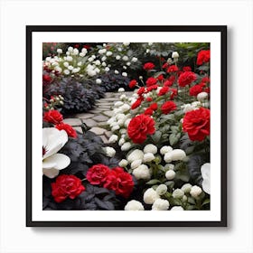 Red And White Flower Garden Art Print