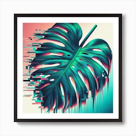 Glitch Large Monstera leaf, Glitch art Art Print