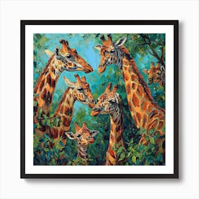 Herd Of Giraffe Portrait Brushstroke 2 Art Print